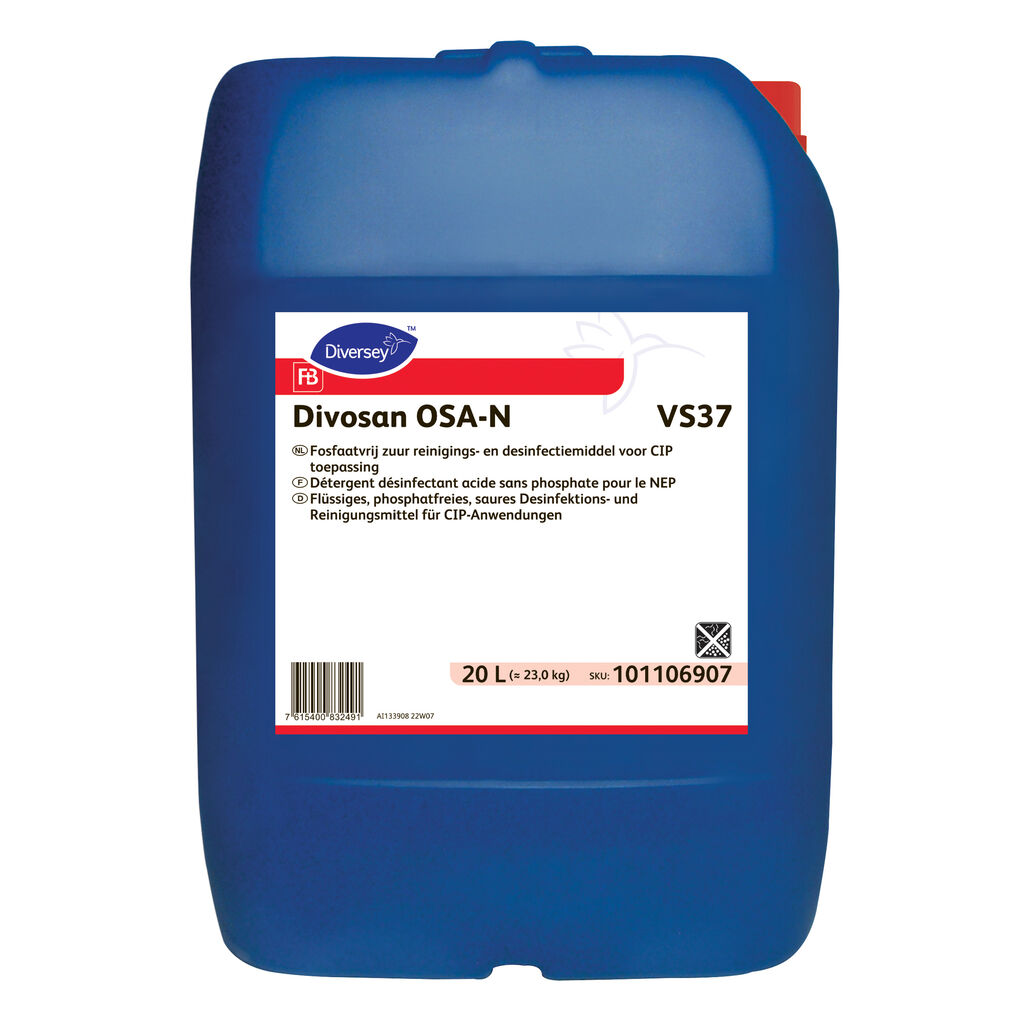 Divosan OSA-N VS37 20L - Fosfaatvrij zuur detergent en desinfectiemiddel voor CIP applicaties